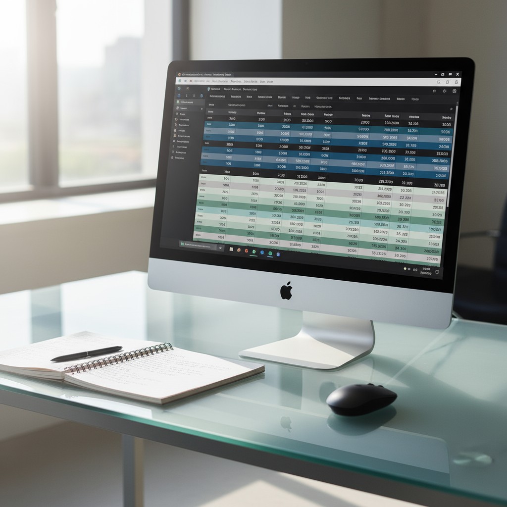 Image contains computer monitoring and analytics software for business model.